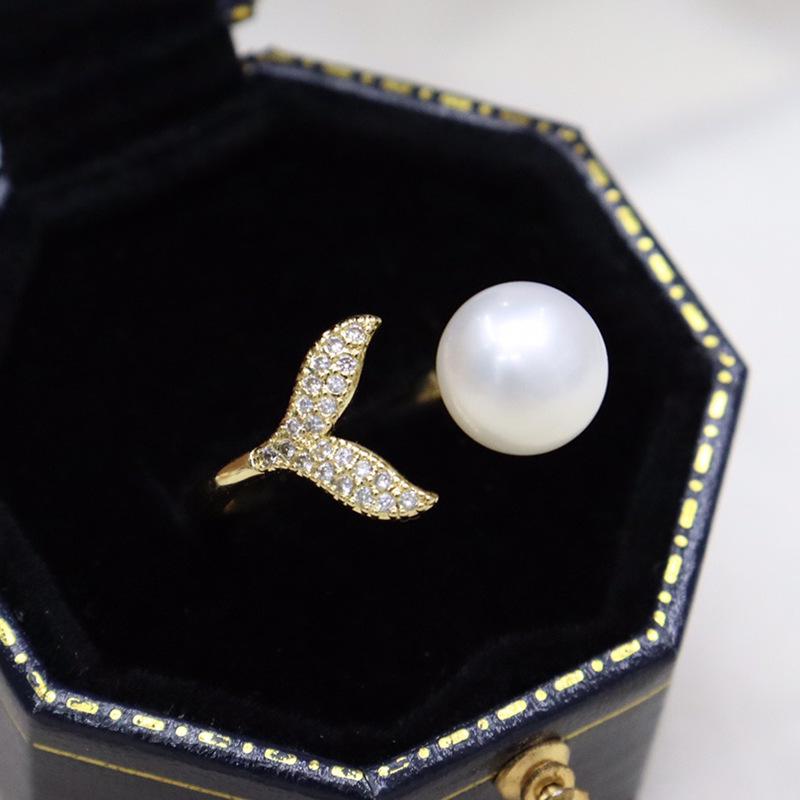 Adjustable Mermaid Ring with Near Round Freshwater Pearl - Strong Luster, Light Luxury, Versatile, Fashionable Jewelry.