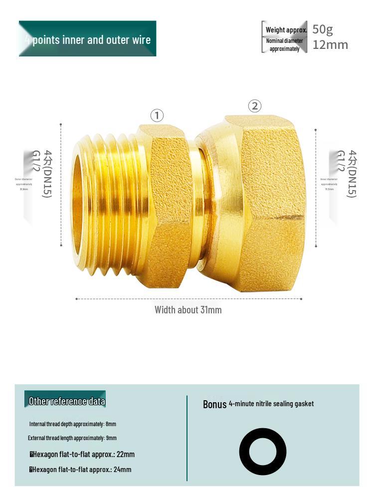 Reducing Copper Pipe Connector: Male/Female Threaded Union, 4 Points to 6 Points, 1 Inch
