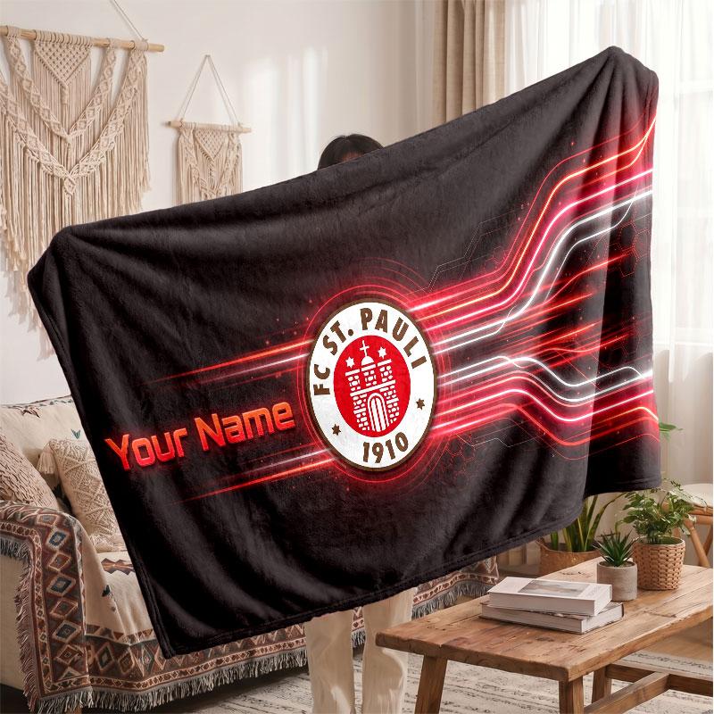FC St. Pauli Personalized Fleece Blanket With Football Logo, Custom Name Text Soft Warm Home Throw Blanket