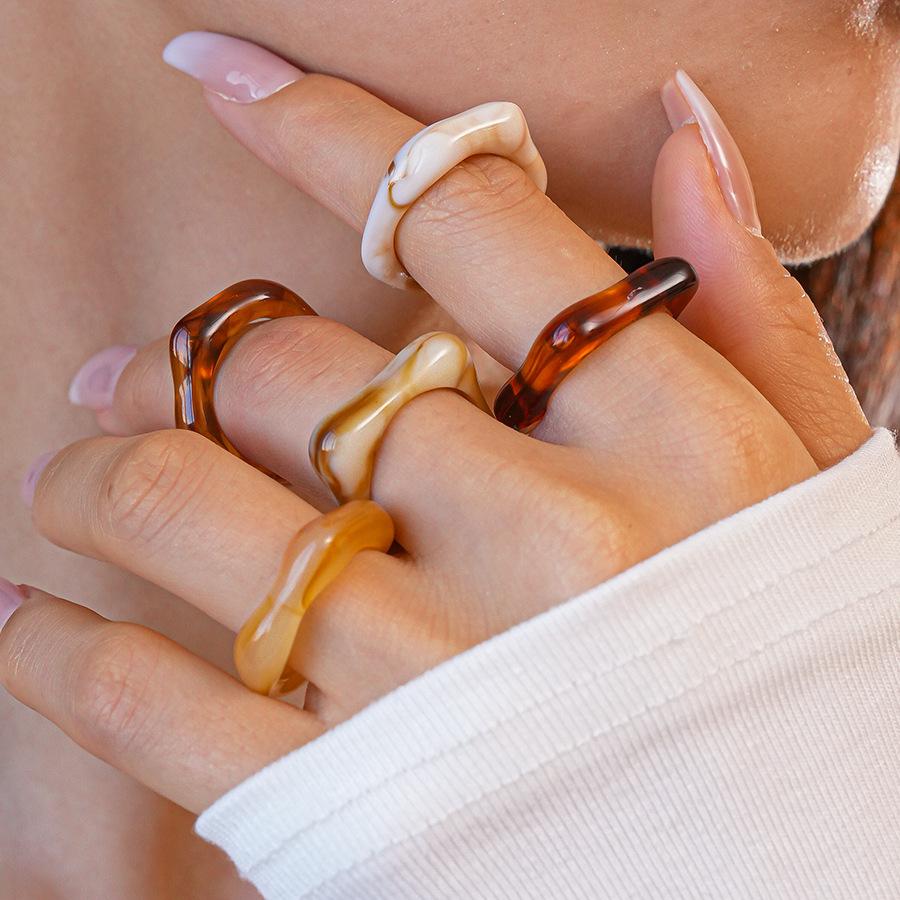 Five-piece Acrylic Smudge Irregular Square Round Ring Simple Jewelry