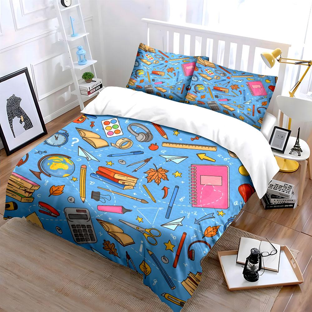 School Supplies Set For Learning Soft Comfortable Duvet Cover Bedding Set Included 1*Duvet Cover & 2*Pillowcases, Gift