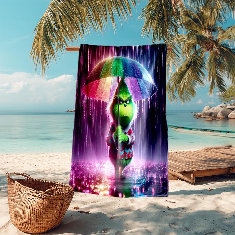 Christmas Gift Oscar Comedy Movie How the Grinch Stole Christmas Soft Beach Towel Outdoor Camping Vacation Swinging Beach Scarf Decorative Blanket B6