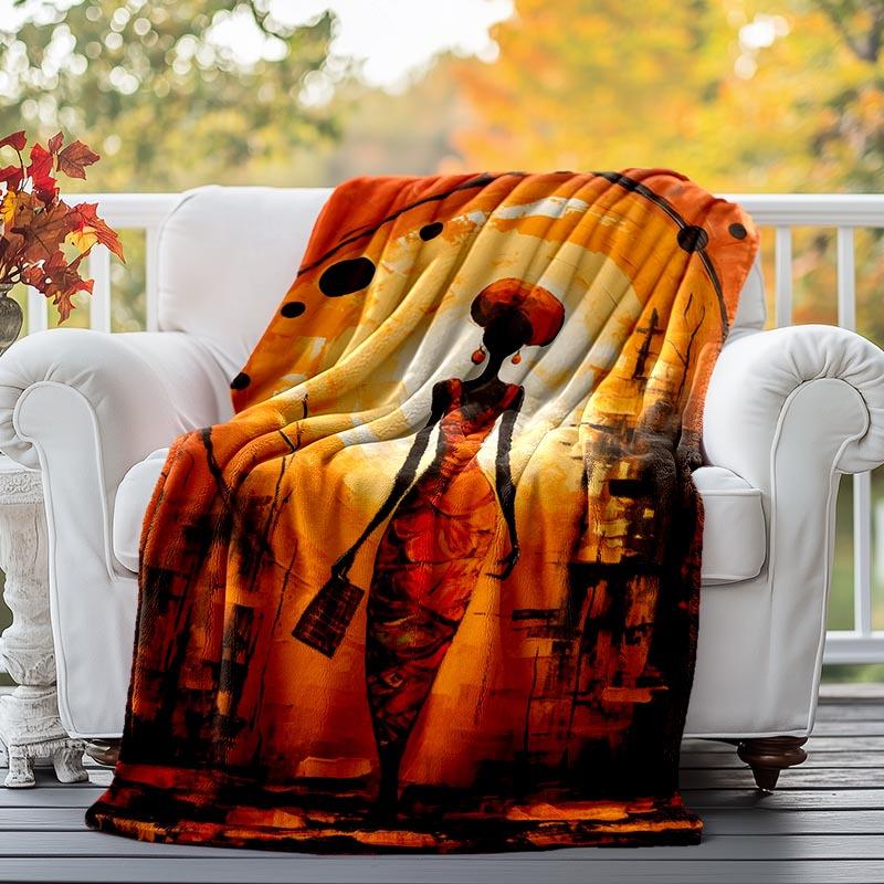 1pc African Ethnic Women Printing Lightweight Flannel Blanket, Comfortable and Warm Blanket,  Sofa Bed and Couch Office, Suitable for Gift Blankets