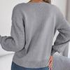 Comfortable Casual Women Solid Color Knitted Pullover Sweater Autumn Winter Square Neck Lantern Sleeve Fried Dough Twists Design