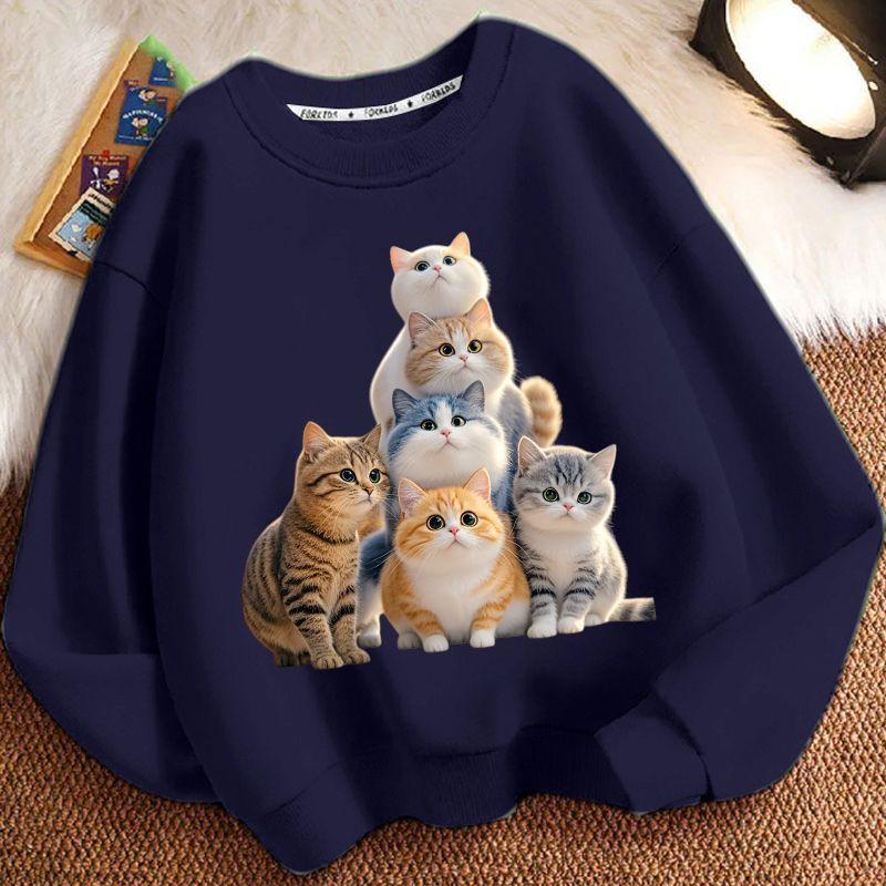 Cute Little Cat Hoodies for Children In Autumn and Winter, Casual Long-sleeved Round-neck Hoodies for Boys and Girls