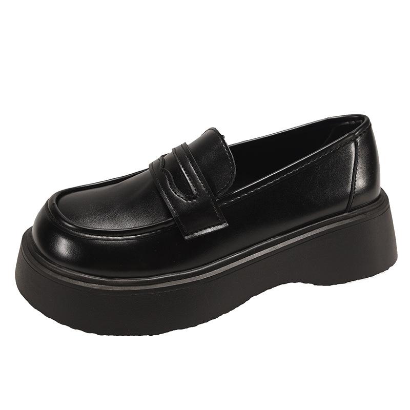 British style platform loafers women's 2025 new spring retro versatile black single shoes Japanese one-pedal small leather shoes