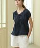 Wioi Satin Dot Ribbon Blouse_Navy