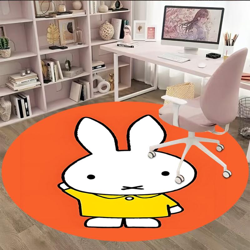 1pc Miffy3 Print Round Carpet Chair Round Carpet Suitable for Bedroom Living Room Home Decorative Carpet
