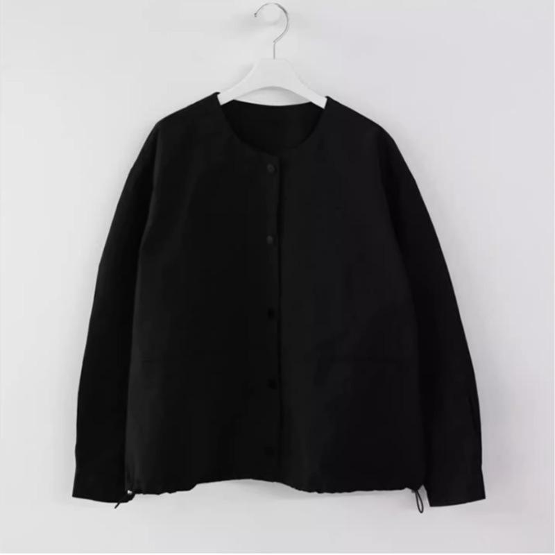 

Stylish Solid Color Round Neck Women s Casual Wear Cardigan Coat Long Sleeve Single Breasted Jacket with Pockets XL чорний