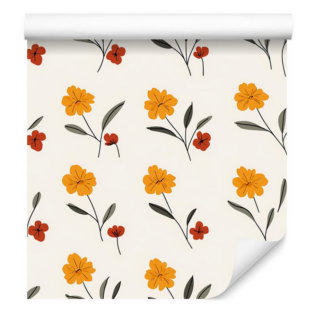 Cottagecore Flowers Wallpaper White, Cream, and Light Gray 50x1000