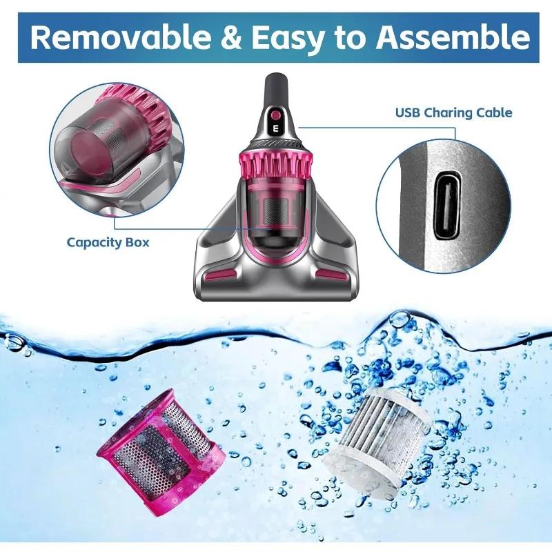 Mattress Vacuum Cleaner Cordless UV Light Bed Vacuum Cleaner 10Kpa Double Beat Low Noise 3 In 1 Handheld Vacuum for Mattress Bed