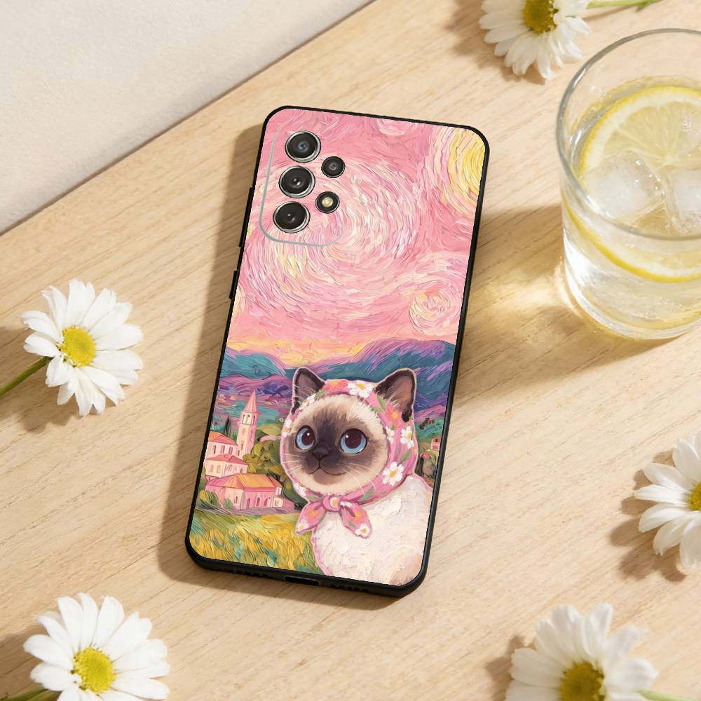 Art Oil Painting Cat Phone Case For Samsung S26,S25,S24,S21,S22,S23,S30,Ultra,S20,Plus,Soft Silicone Black Cover