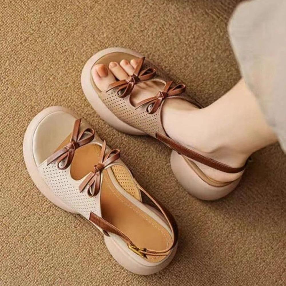 Fashion 2024Ladies Summer Fashion Open Toe Narrow Strap Designer Womens Shoes Casual Leather Thick Sole Wedge Women's Sandals Large Size