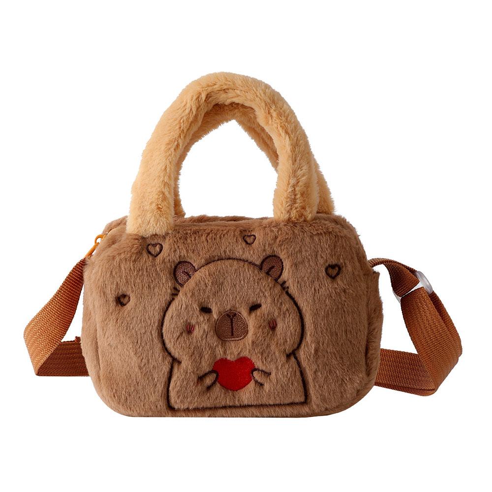 Stylish Cute Embroidered Capybara Plush Handbag Kawaii Carto Plush Shoulder Bag Lightweight Soft Small School Bag Square Bag