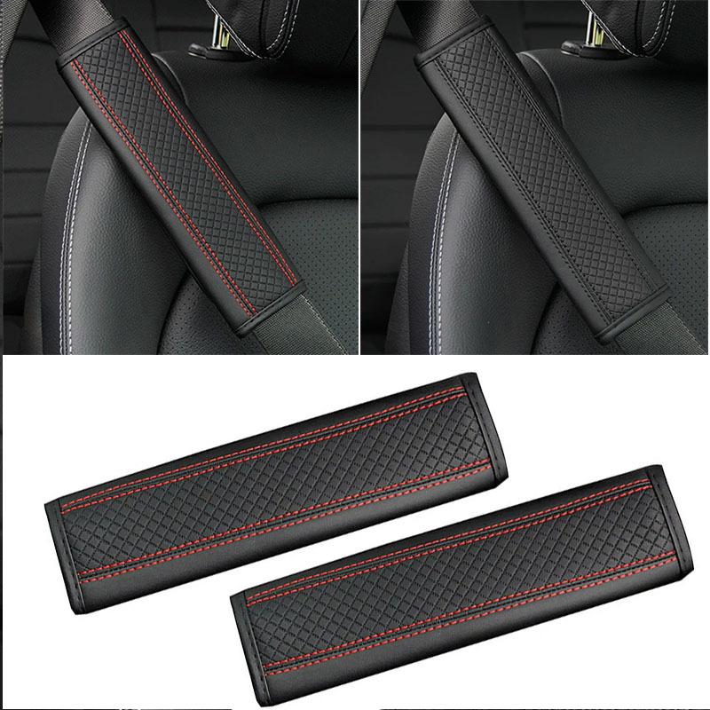 1/2Pcs PU Leather Car Seat Belt Shoulder Cover Embossed Safety Belt Protective Cover Comfortable Embroidered Auto Seatbelt Trim