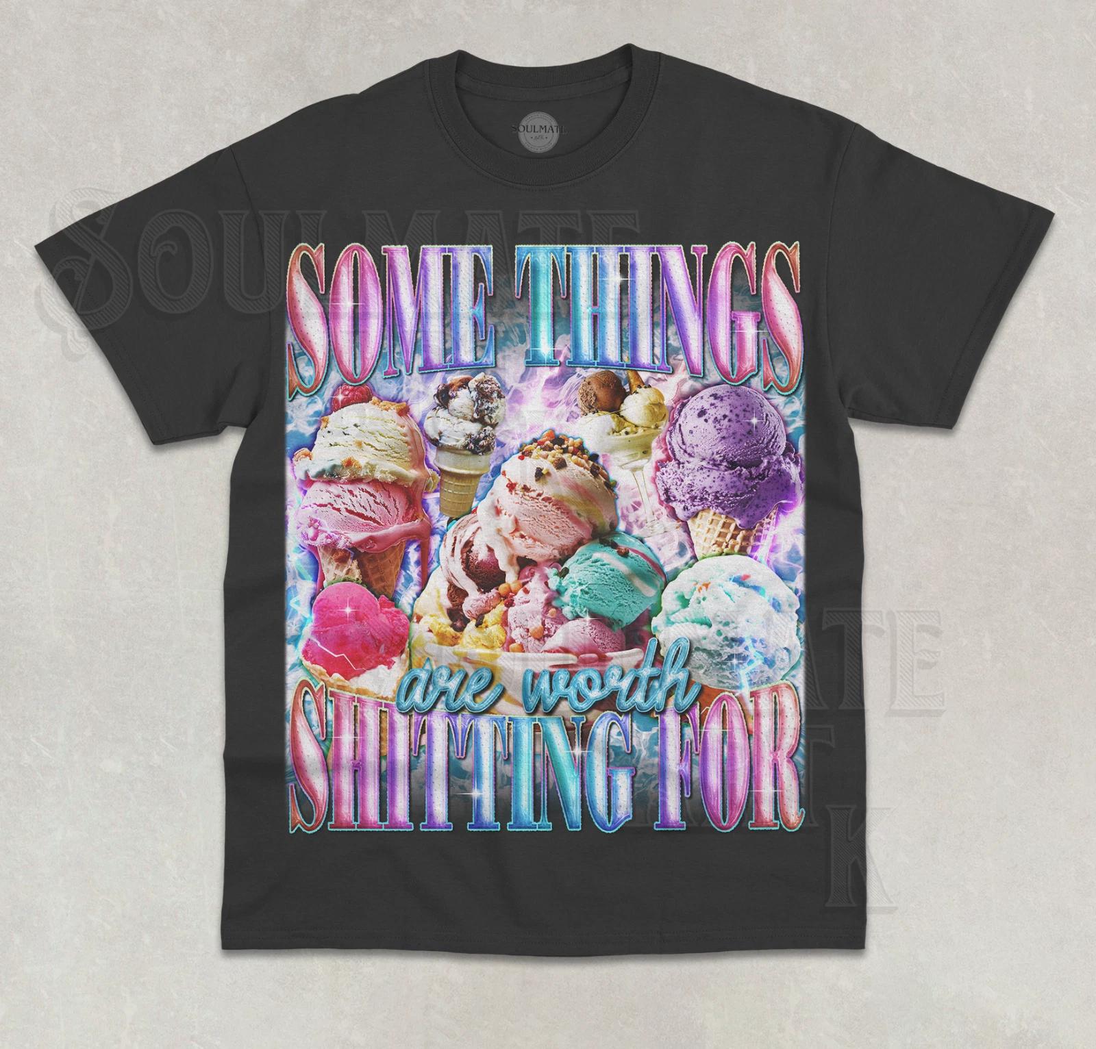 Funny Ice Cream T- Shirt Some Things Were Worth Lactose Intolerant Graphic Shirt M