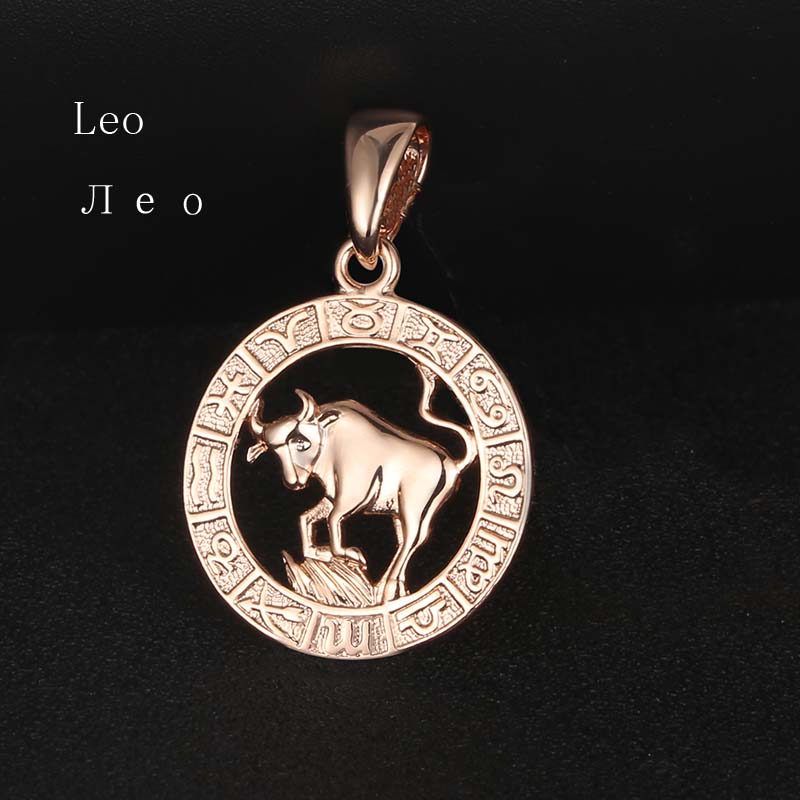 FJ 12 Zodiac Sign 585 Gold Color Constellation Rose Pendants Capricorn/Gemini Twisted + 50cm Chain Women Men Zircon
