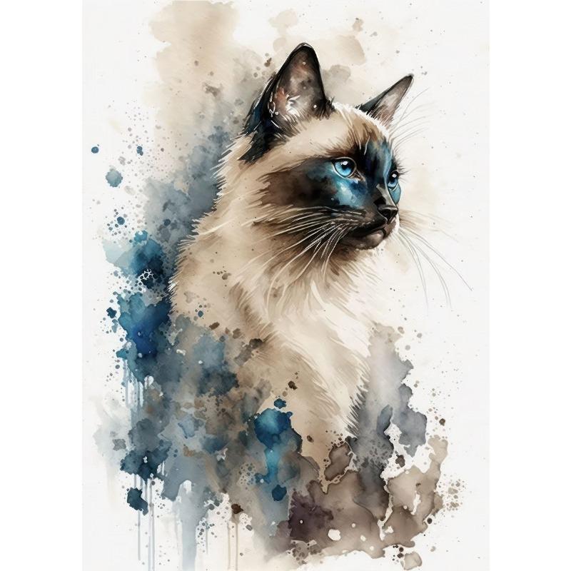 Retro Elegant Cute Watercolor Siamese English Short Cat Art Poster Oil Canvas Printed Mural Living Room Bedroom Home Decoration
