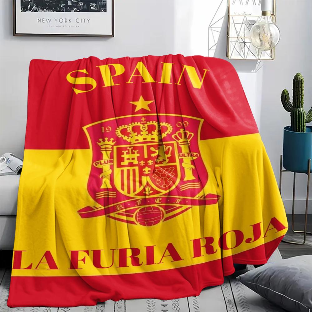 1PC Spain national FC Print Flannel Blanket, High quality Comfortable for All Seasons, Home Decor, Warmth and Comfort, Perfect for Christmas Gifts