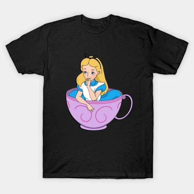 Alice In Wonderland Teacup Alice Black TShirt S