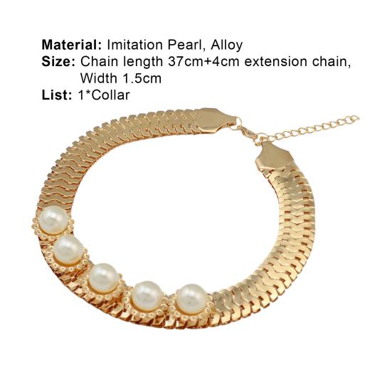 Faux-Perlen-Dekor Strass Damen Halskette Verstellbare Schlangenkette Kragenhalskette Schmuck Accessoire