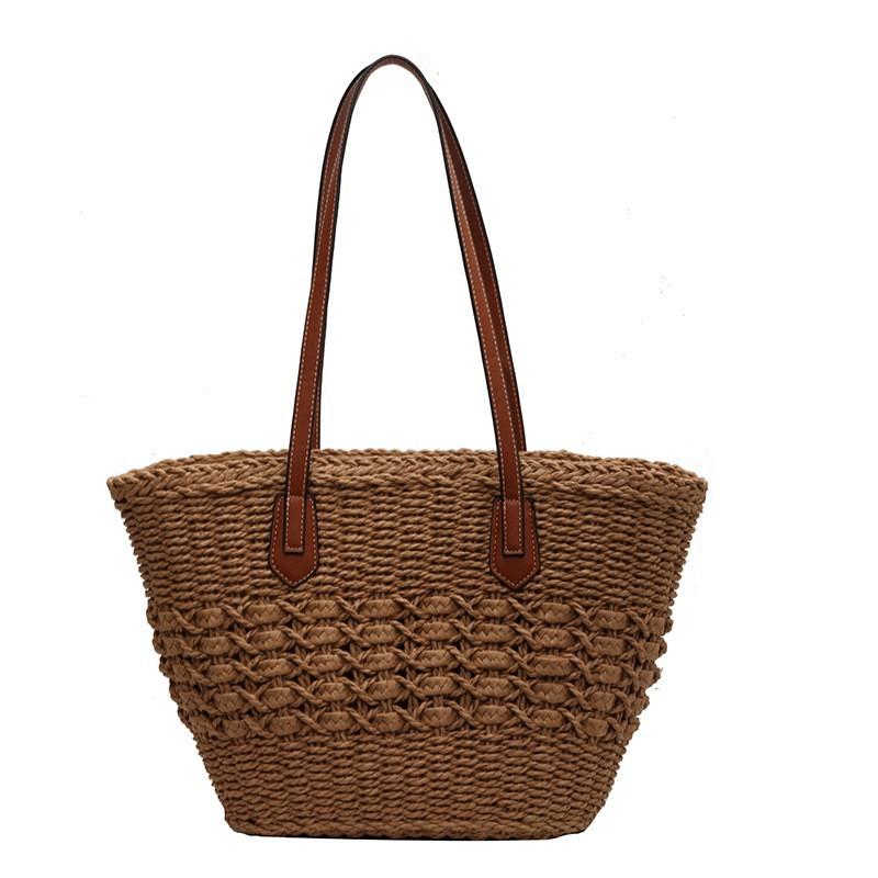 

Fashion Straw Woven Bag Handbag Beach Leisure Travel Large Capacity Vegetable Basket Tote Female one size коричневый
