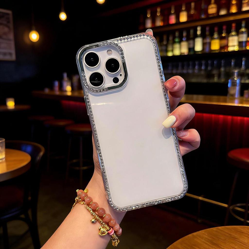 Luxury Rhinestone Edge Candy Color Anti-Drop Phone Case for iPhone 13/14/16 Pro Max 