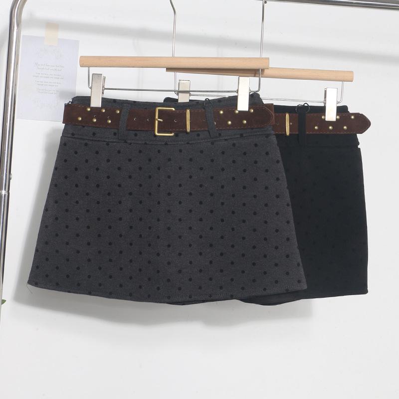 Polka Dot High-Waist Wool-Blend A-Line Mini Skirt for Women