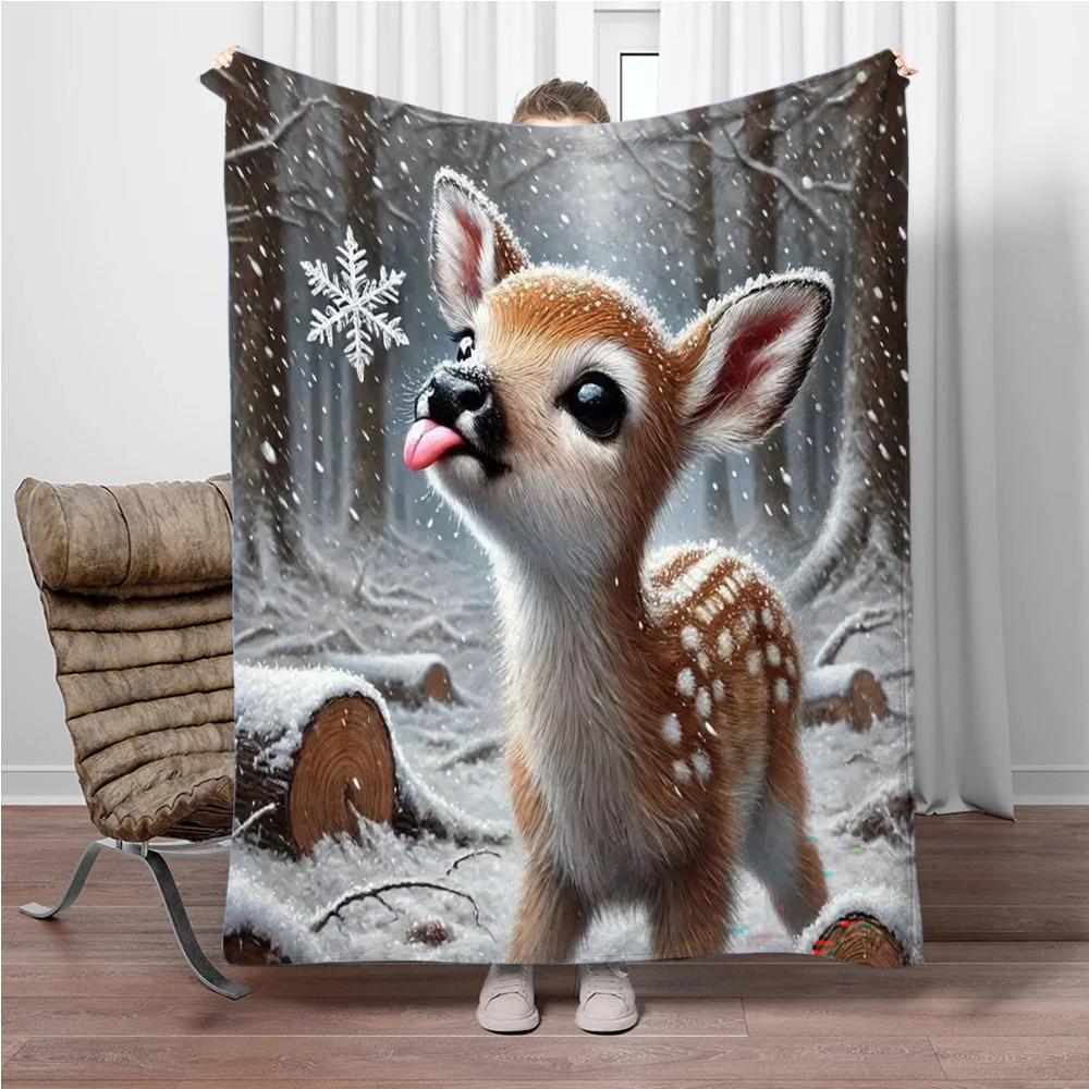 

Cute Rabbit in Snow Flannel Throw Blanket Home Sofa Lunch Break Blankets for Bed Children Student Blanket Nap Cover Kids Gift 75x90cm