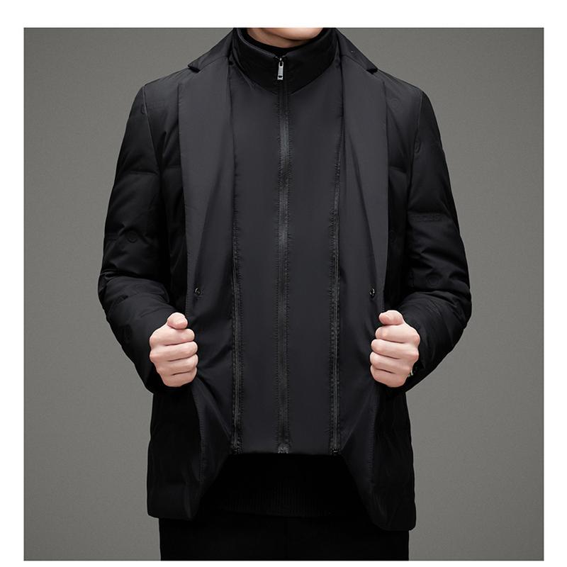 High-End Quality 90% Grey Duck Down Scarf Collar Fake Two-Piece Suit Jacket Winter Business Casual Fashion Puffer Doudoune Homme