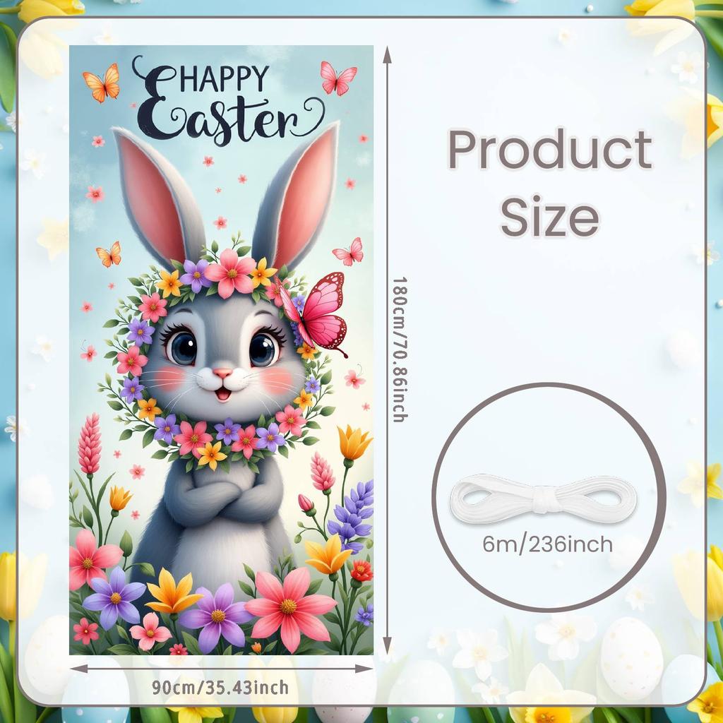 Floral Banner Cute Rabbit Easter Display Happy Easter Banner Butterfly Accent Rabbit Backdrop For Church Event Indoor Decoration