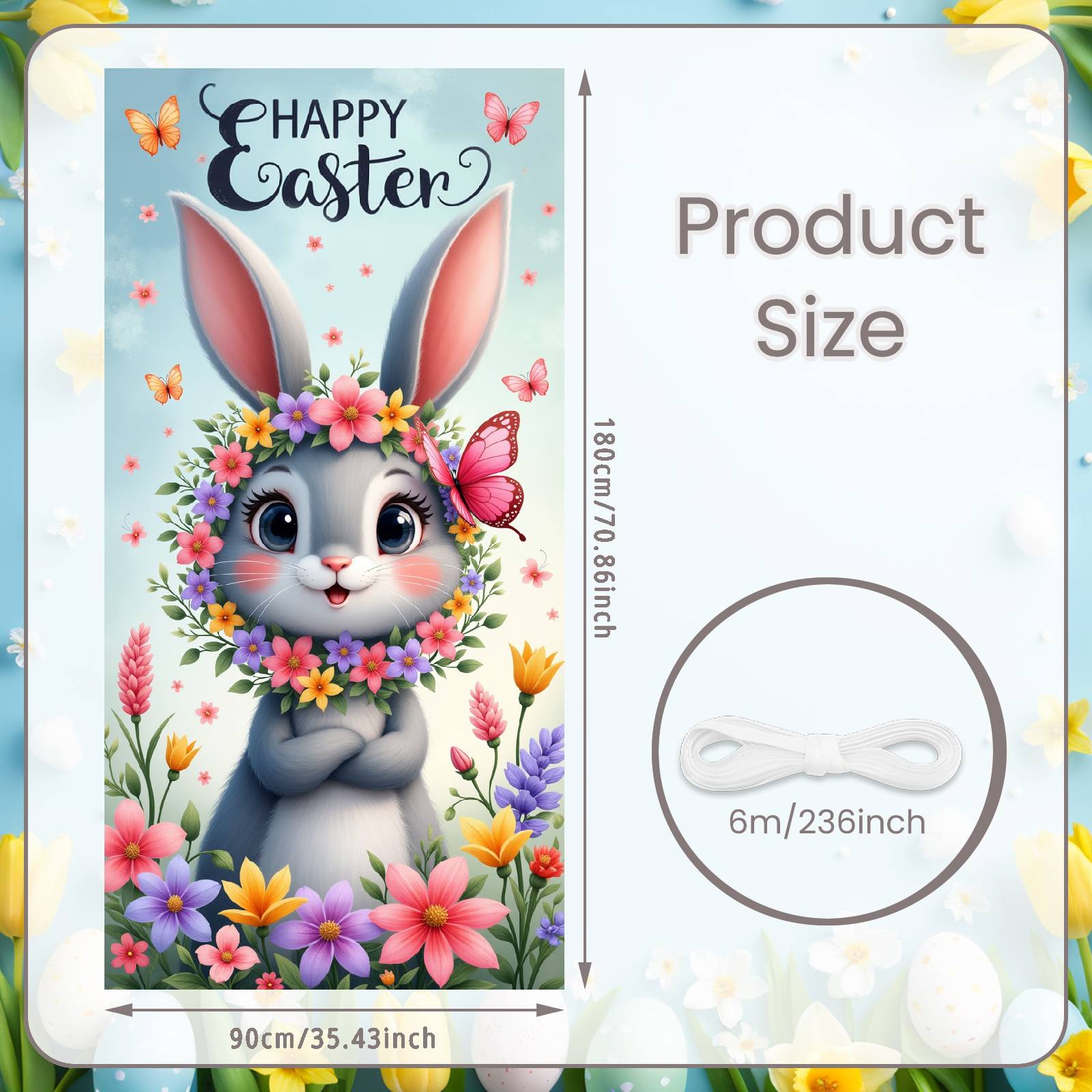 

Floral Banner Cute Rabbit Easter Display Happy Easter Banner Butterfly Accent Rabbit Backdrop For Church Event Indoor Decoration