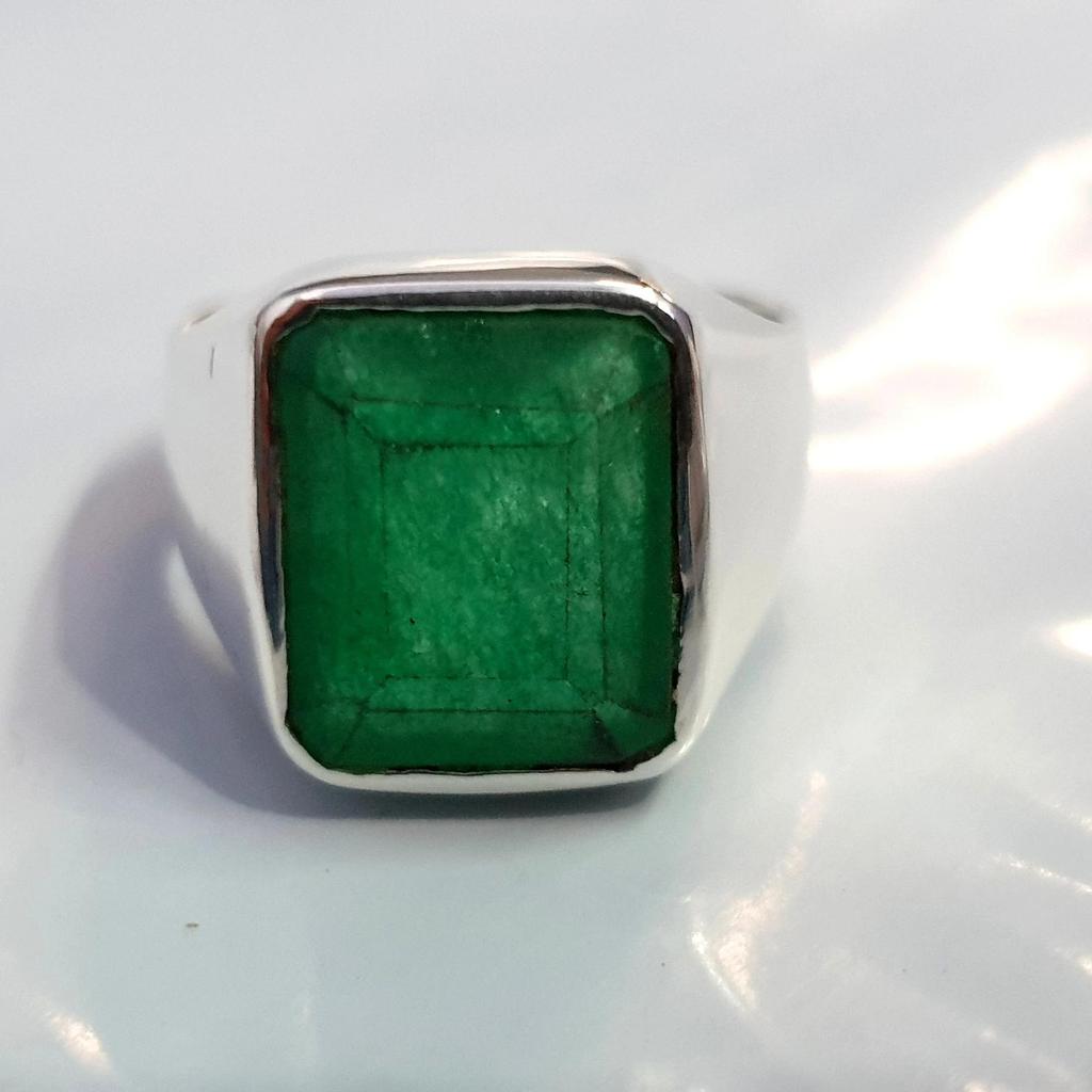 Unisex Genuine Rich Green Emerald 925 Sterling Silver Ring Jewelry