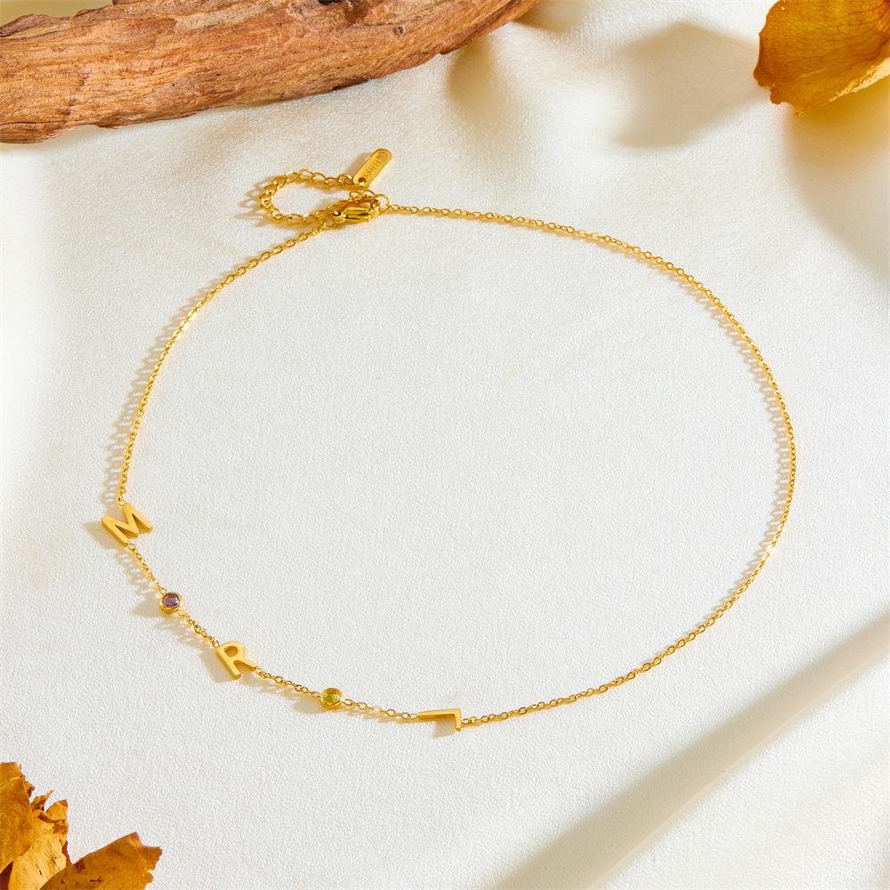 Fashion Letter Titanium Steel Necklace Chain Women'S Stone Collarbone Chain Fashionable Versatile Simple Premium