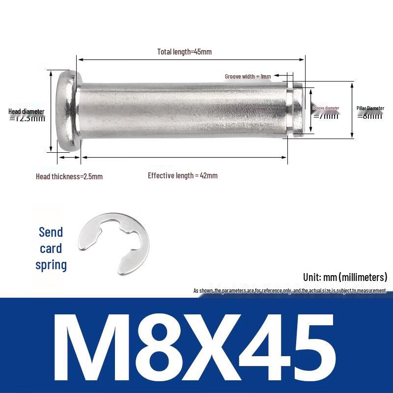 GUWANJI 304 Stainless Steel Slotted Clevis Pin & E-Clip Kit M8x45 (4 Pcs/Pack)