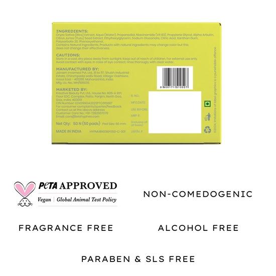 Hyphen 44% Rice Water Brightening Face Serum Pads | 5% Niacinamide & Alpha Arbutin to Reduces Dark Spots & Pigmentation | All Skin Types - 50N