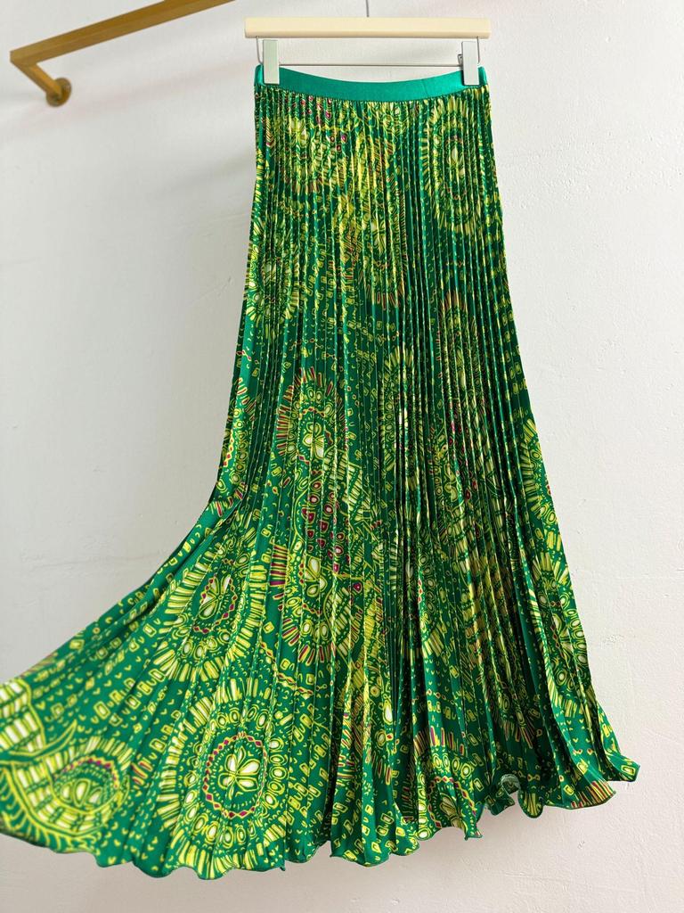 Klassischer A-Linien-Midi-Plisseerock mit vielseitigem Druck für Damen