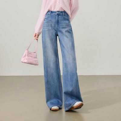 ESE-Y Women's Vintage Washed Denim Wide-Leg Jeans