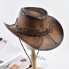 100% Leather Western Cowboy Hat For Men Women Vintage Roll Brim Knight Hat Gentleman Church Cap Sombrero Hombre