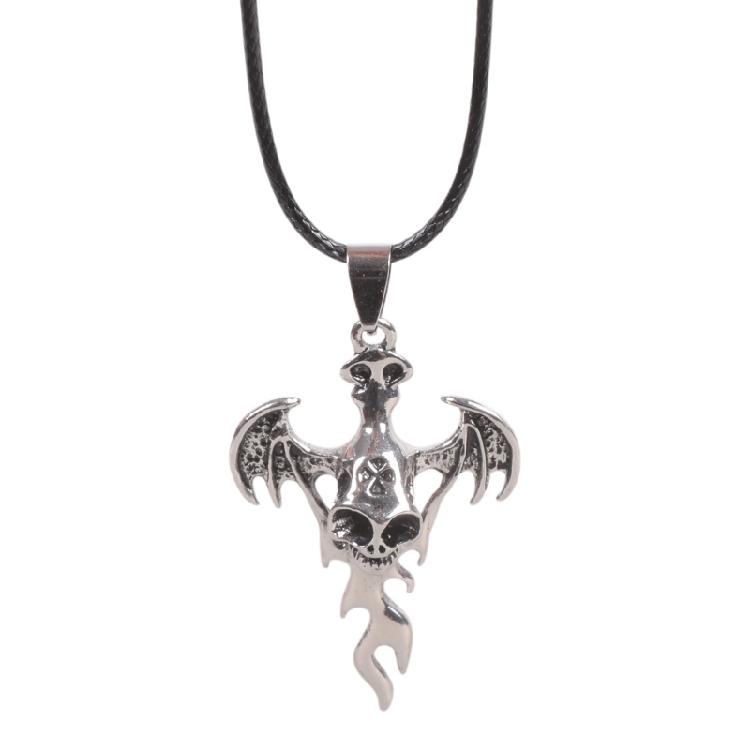 

Gothic Halloween Skull Necklace Pendant Neckchain Feature Winged Charm Accent for Punk Outfits Costume Parties 1