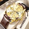 Luxury Men Wristwatch Quartz Waterproof Luminous Moon Phase Chronograph Leather Man Watch Male Reloj