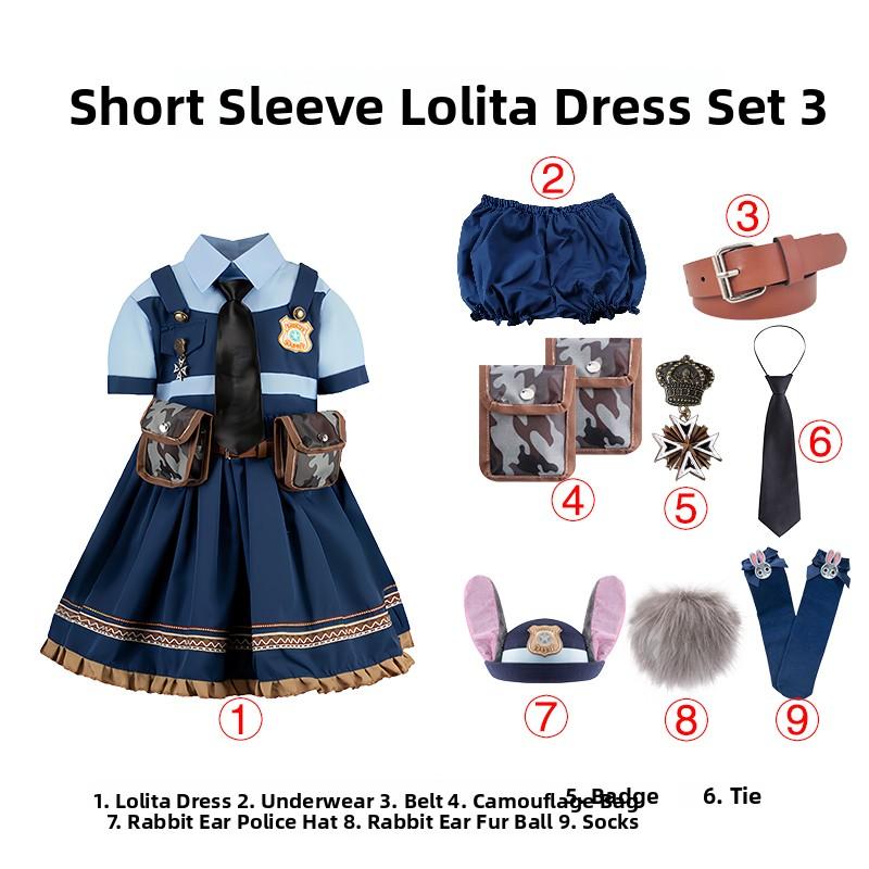 Judy Cosplay Costume Kids Set Police Officer Performance Full Outfit Children's Lolita Skirt Hat Hairband Complete Costume