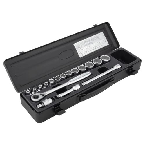 TONE 1570MBK Socket Wrench Set, 9.5mm (3/8") Drive, Black, Includes 17 Pieces