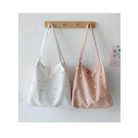 Small Canvas Tote Bag for Women 2024 Girls Shopper Designer Handbag Casual Embroidery with Daisy Crochet Cute Mesh Shoulder Bags