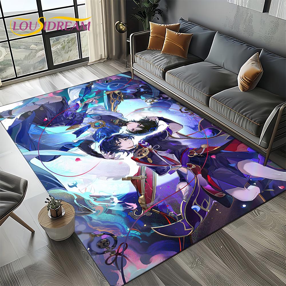 Nowy Dywanik Kreskówkowy Solo do Gier Genshin Impact do Salonu Sypialni Dekoracja Domowa Sofa, Mata Podłogowa Antypoślizgowa do Zabawy dla Dzieci