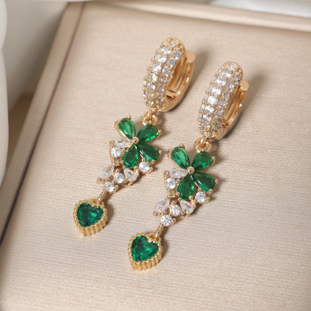 Luxury Flowers with Water Droplets Zirconia Dangle Earrings for Women Golden Earring Jewelry Party Accessories