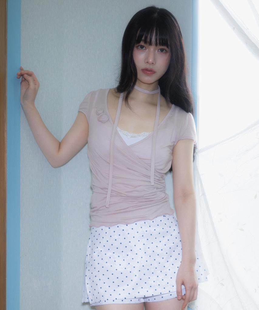 ROSEFRANTZ Corsage Shirring T-Shirt [Pink]