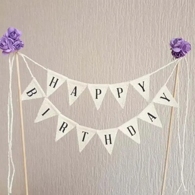 Happy Birthday Party Cake Flag Topper Creative Cloth Letter Decor DIY Baking Decor for Festive Cakes