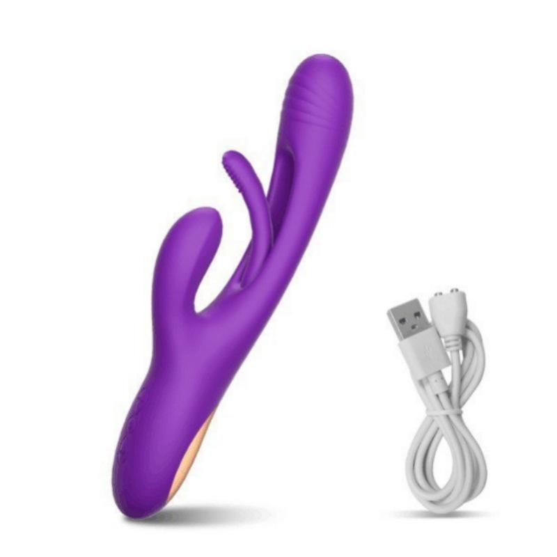 Frauenvibrator mit Klopf-, Saug-, Leck- und Vibrationsstimulation.