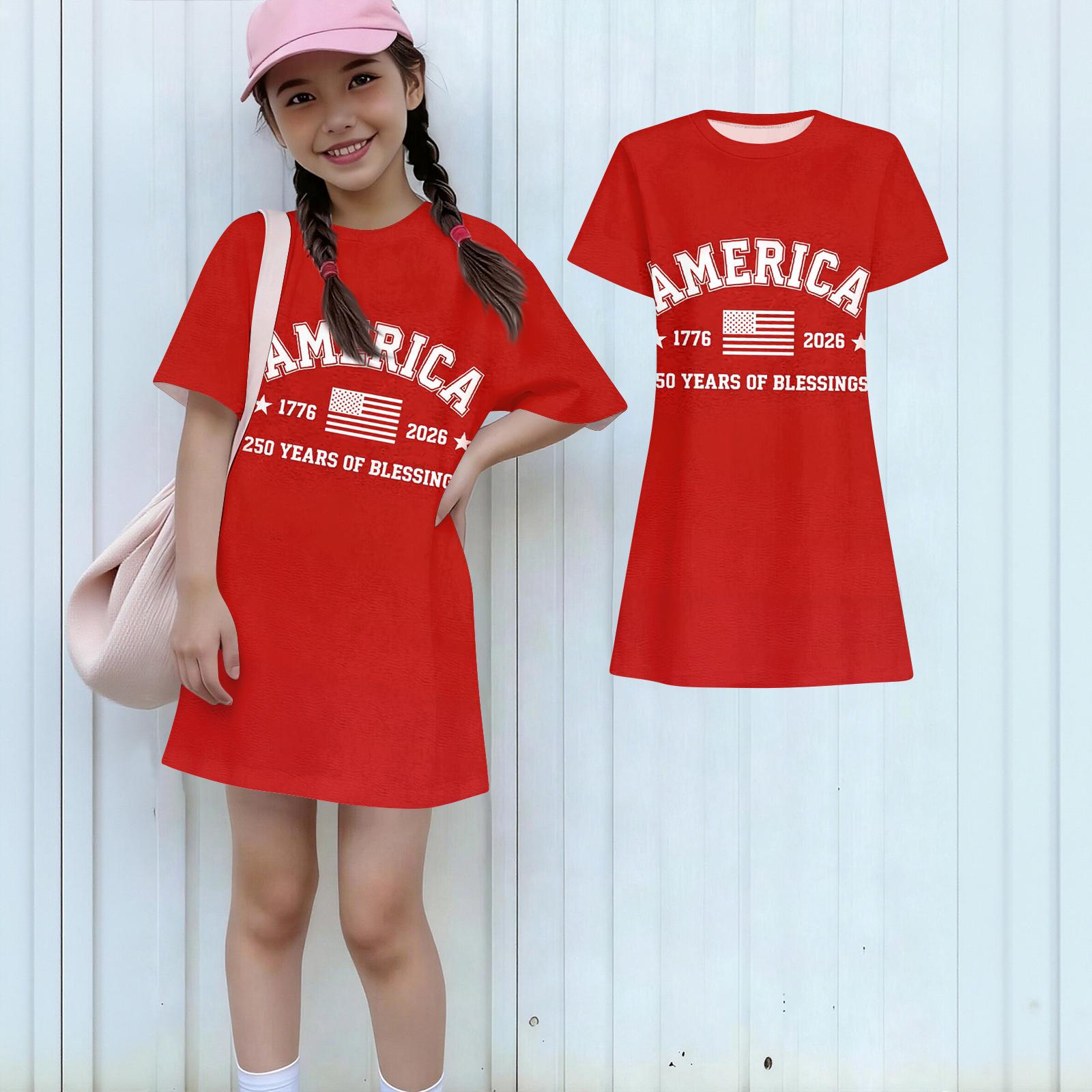 

Девочки День Независимости Принт Повседневное Платье Дети Свободное Круглый Вырез Короткий Рукав Тонкое Летнее Платье 100 киноварь